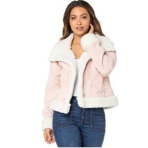 CELEBRITY PINK Rose Smoke Corduroy Sherpa Moto Jacket Large